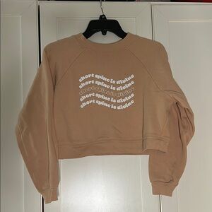 Club Pilates Short Spine is Divine Tan Cropped Sweatshirt
